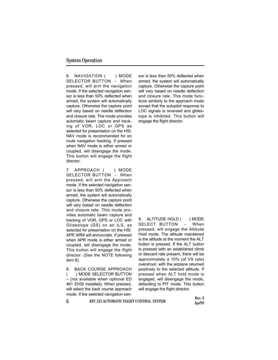 System operation 6 | BendixKing KI 525A System KFC 225 User Manual | Page 12 / 42