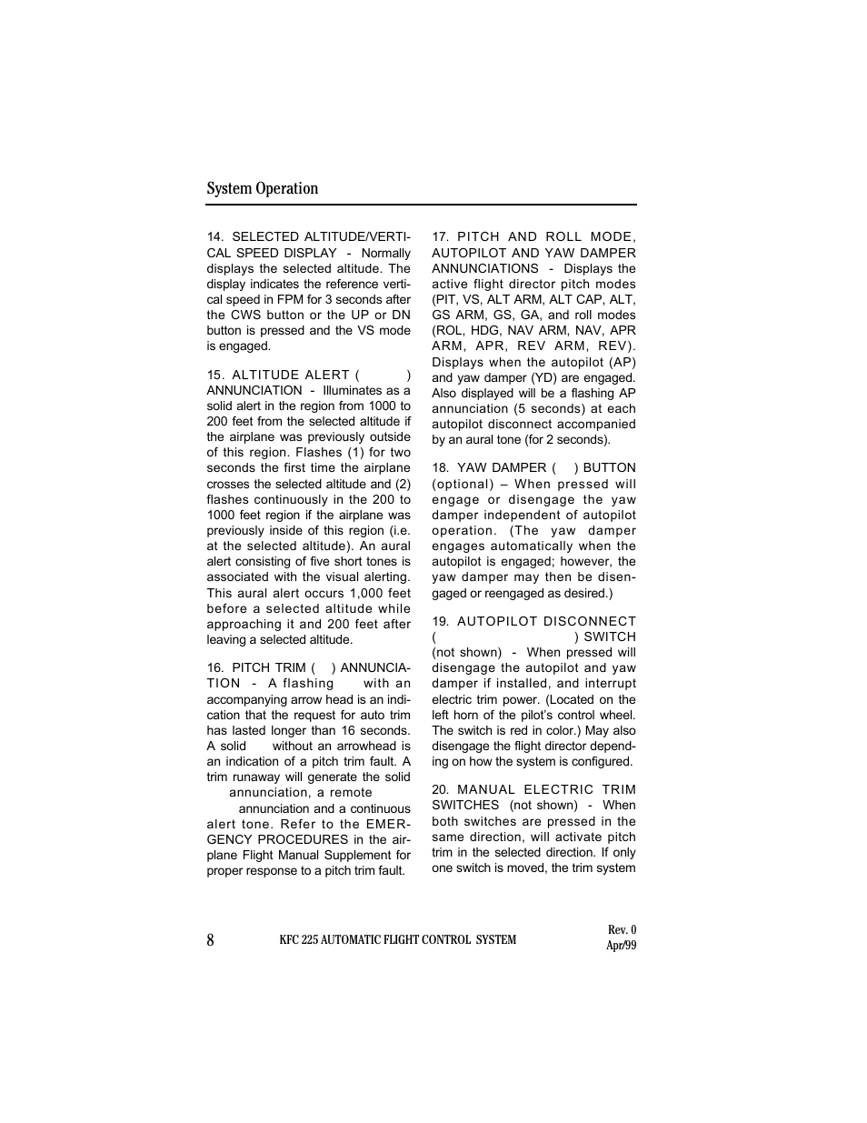 System operation 8 | BendixKing KI 525A System KFC 225 User Manual | Page 14 / 42