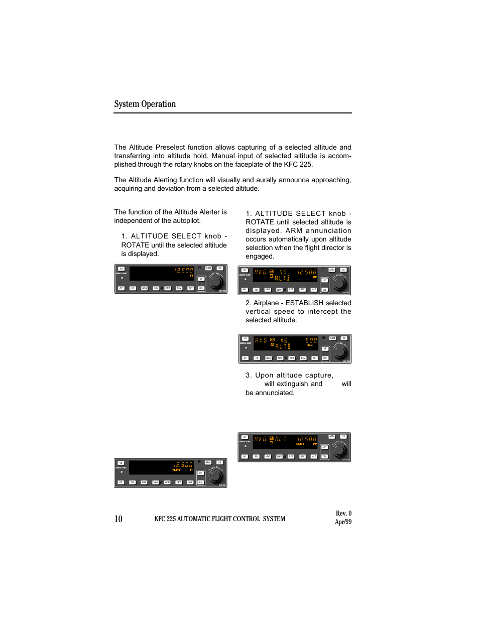 Altitude alerting and preselect, System operation 10 | BendixKing KI 525A System KFC 225 User Manual | Page 16 / 42