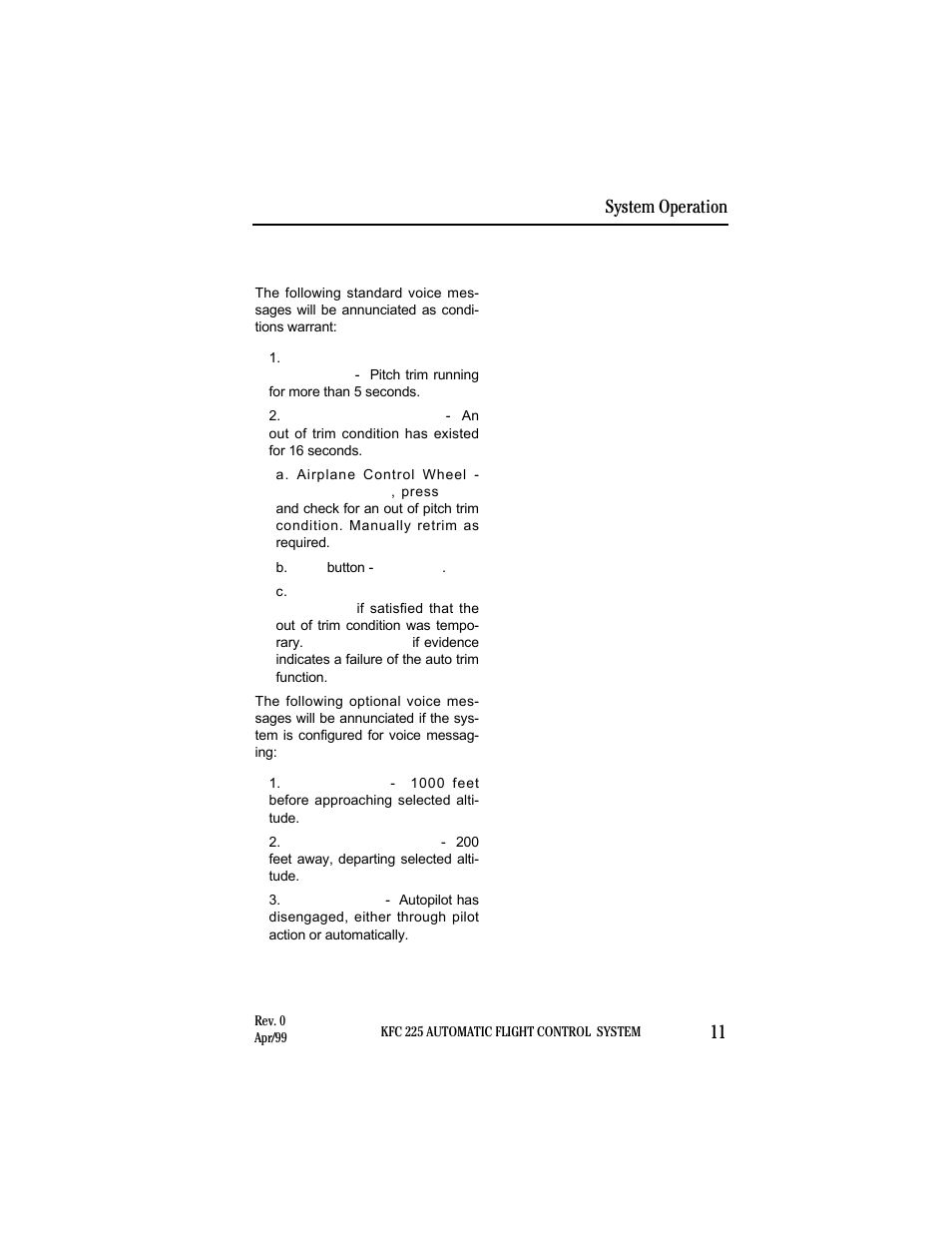 Voice messaging, System operation 11 | BendixKing KI 525A System KFC 225 User Manual | Page 17 / 42