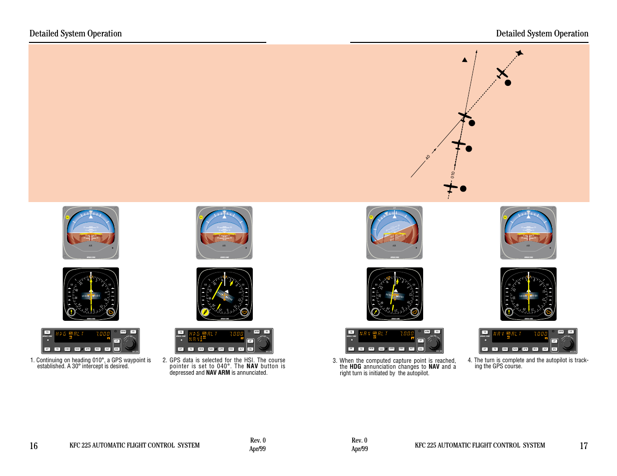Gps capture, Detailed system operation 17, Detailed system operation 16 | Kfc 225 automatic flight control system, Rev. 0 apr/99 | BendixKing KI 525A System KFC 225 User Manual | Page 21 / 42