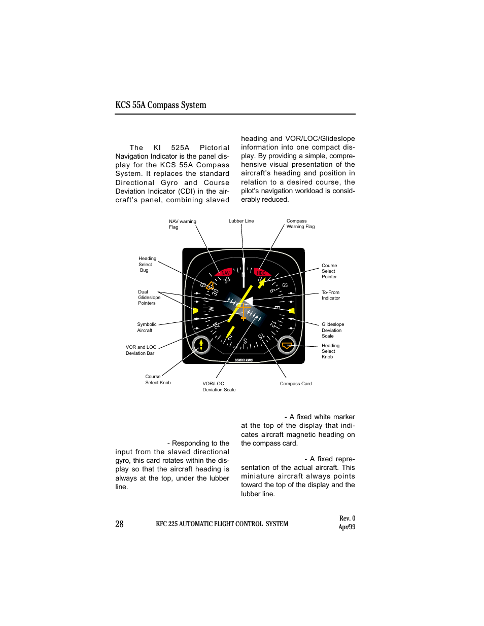 Ki 525a indicator, Kcs 55a compass system 28 | BendixKing KI 525A System KFC 225 User Manual | Page 28 / 42