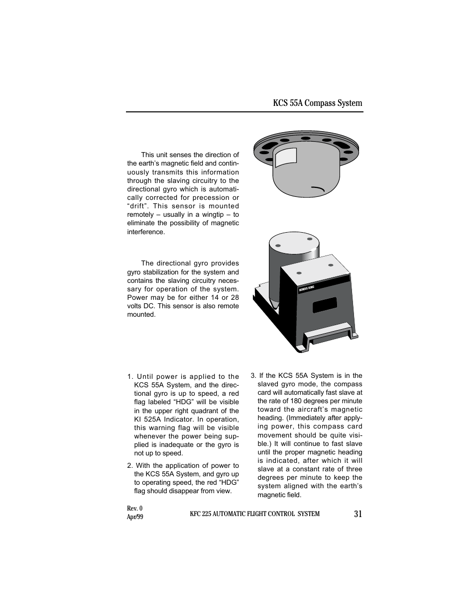 Kmt 112 magnetic slaving transmitter, Kg 102a directional gyro, Kcs 55a compass system 31 | BendixKing KI 525A System KFC 225 User Manual | Page 31 / 42