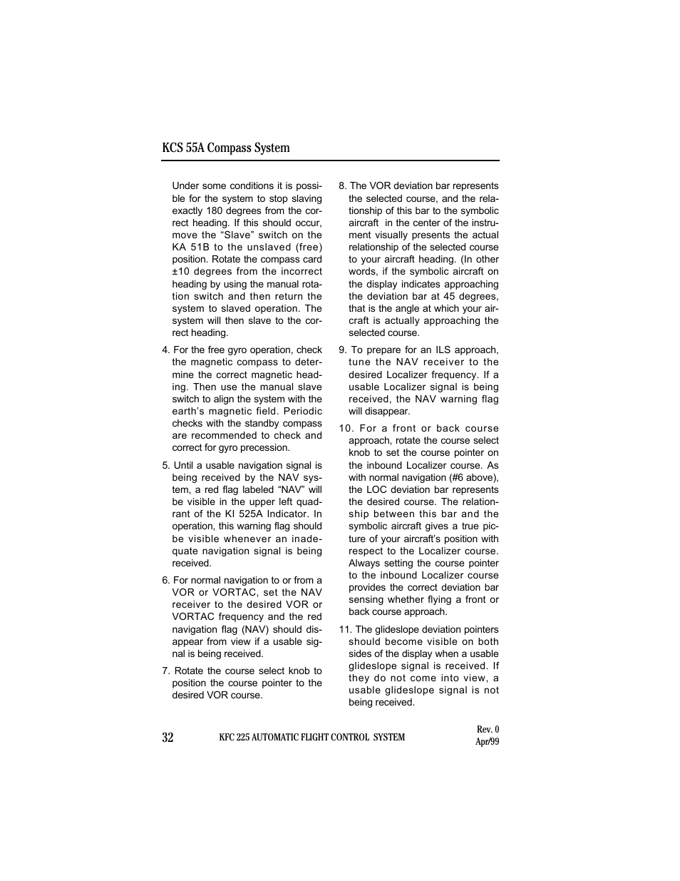 Kcs 55a compass system 32 | BendixKing KI 525A System KFC 225 User Manual | Page 32 / 42