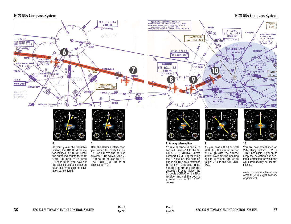 Kcs 55a compass system 37, Kcs 55a compass system 36, Kfc 225 automatic flight control system | Rev. 0 apr/99 | BendixKing KI 525A System KFC 225 User Manual | Page 35 / 42