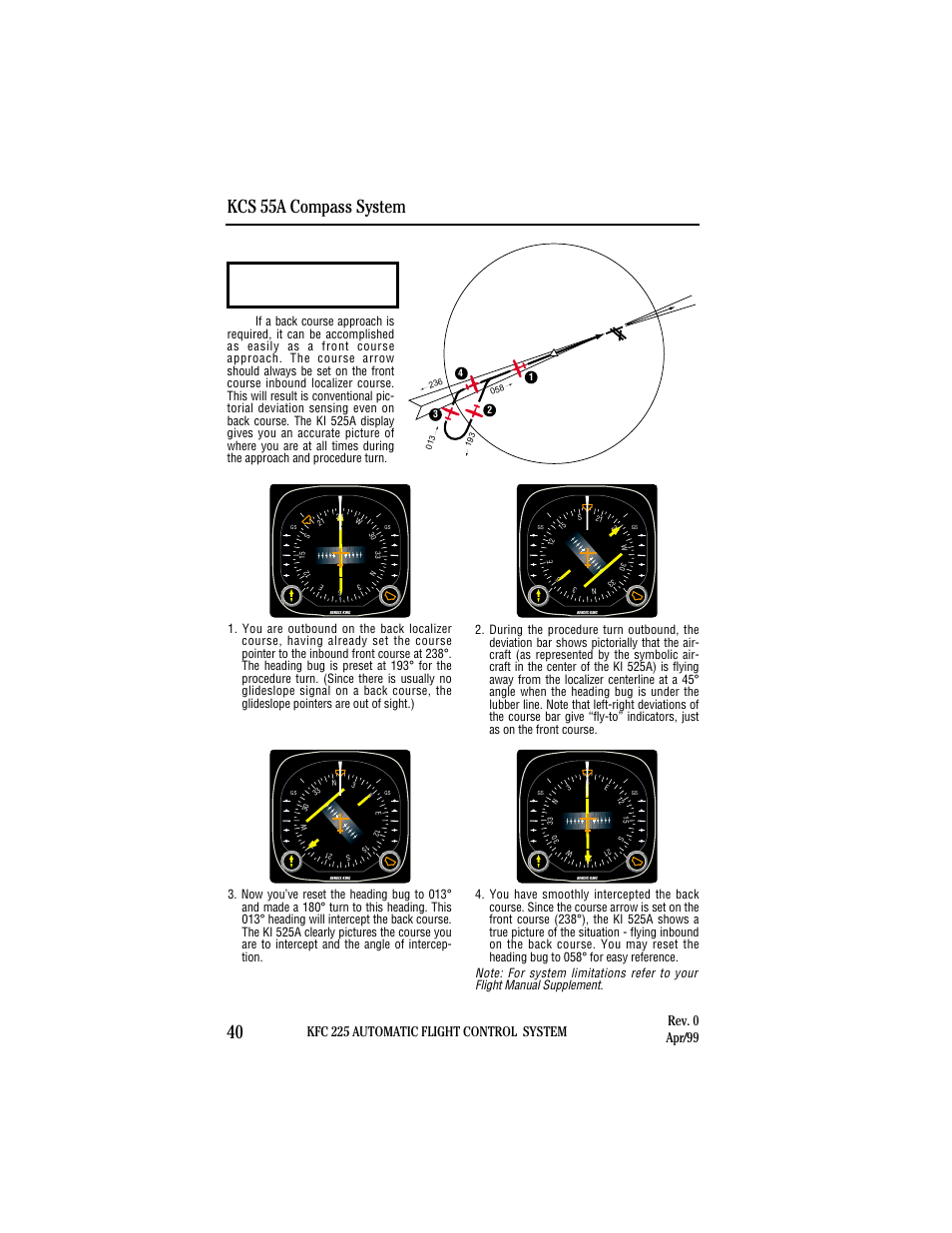 Kcs 55a compass system 40, Back course approach - (rev) | BendixKing KI 525A System KFC 225 User Manual | Page 38 / 42