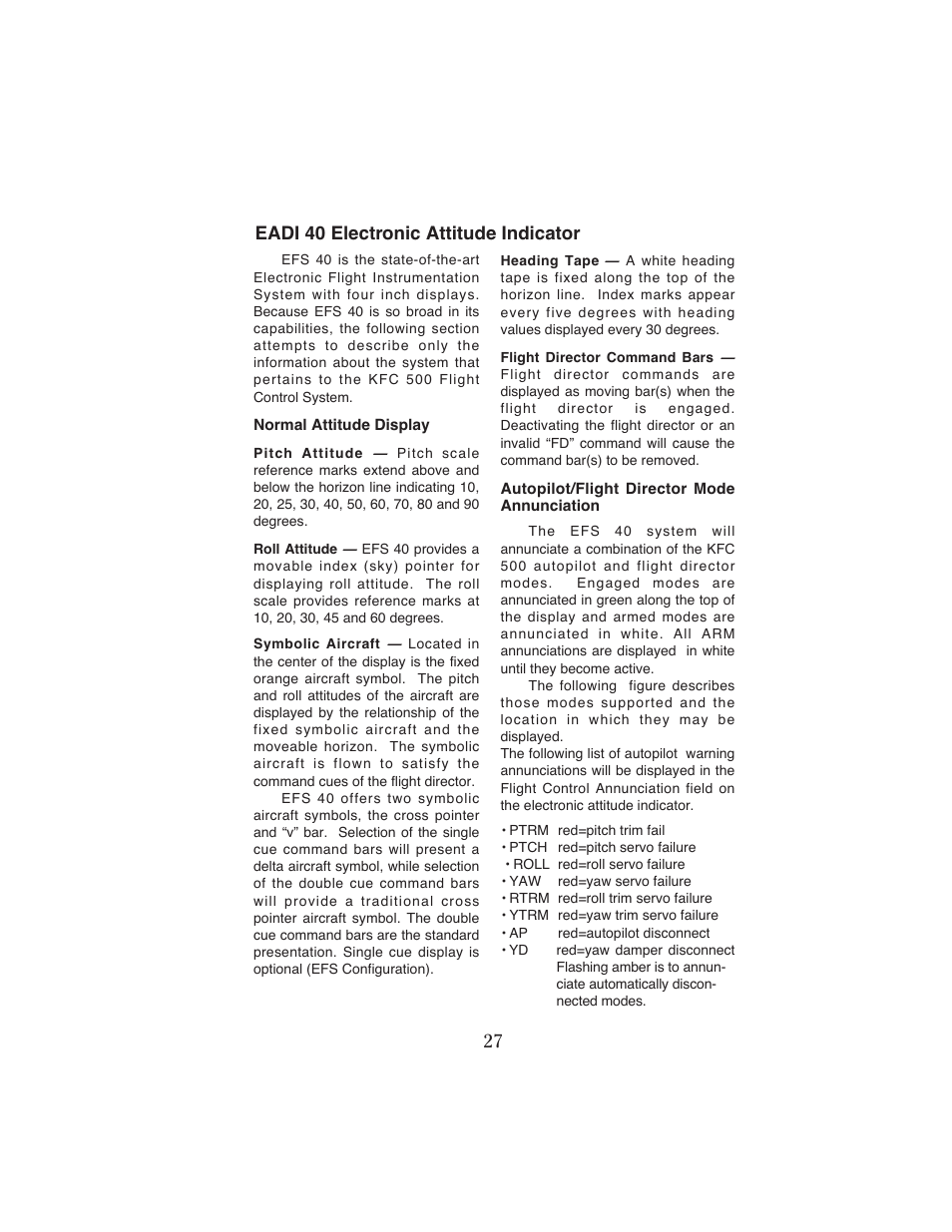 Eadi 40 electronic attitude indicator | BendixKing KFC 500 User Manual | Page 28 / 67