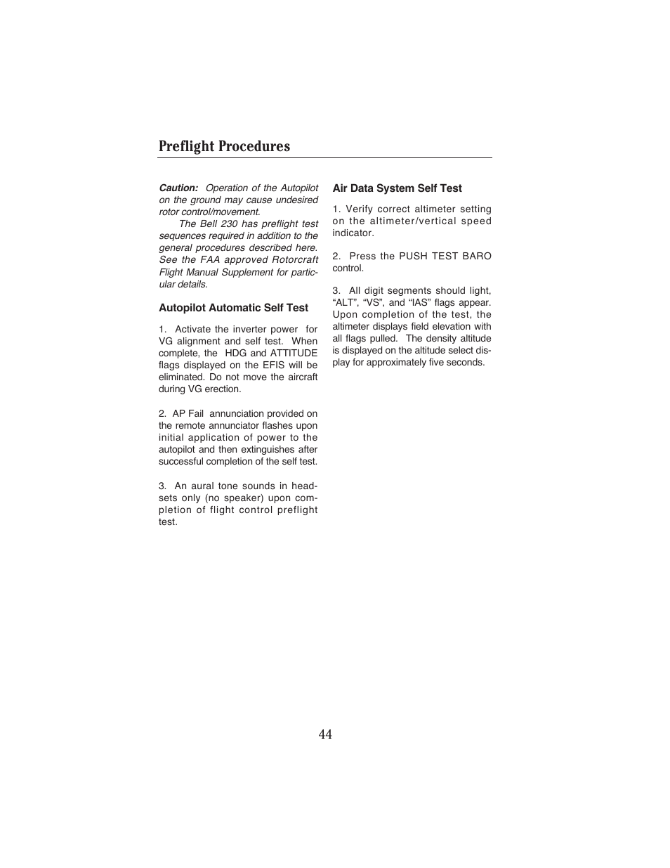 Preflight procedures | BendixKing KFC 500 User Manual | Page 45 / 67