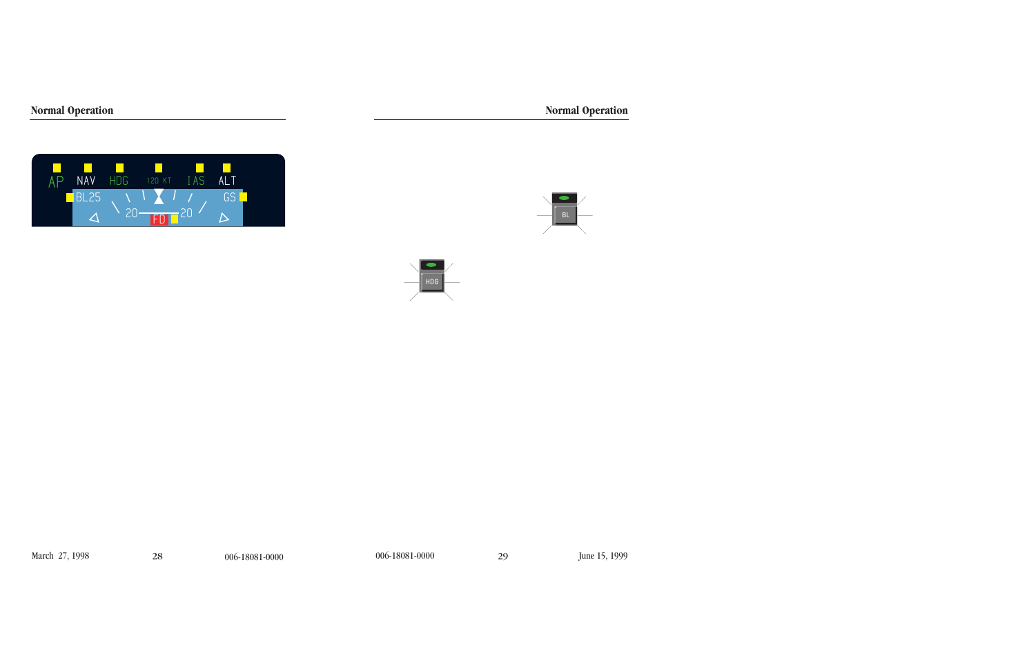Autopilot/flight director mode annunciation, Kms 540 flight director mode selection, Heading select (hdg) | Bank angle limit (bl) | BendixKing KFC 500 User Manual | Page 19 / 45