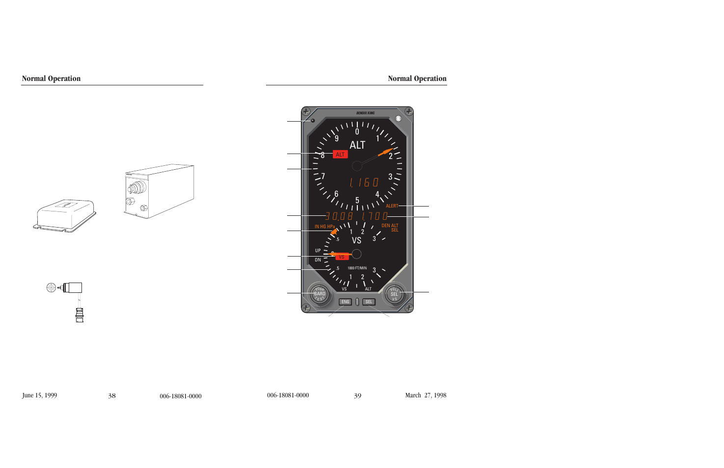 Krg 333 rate/acceleration sensor, Control positiontransducer, Kad 480 air data system | Kdc 481t air data computer, Kav 485 altitude/vertical speed indicator, Normal operation | BendixKing KFC 500 User Manual | Page 24 / 45
