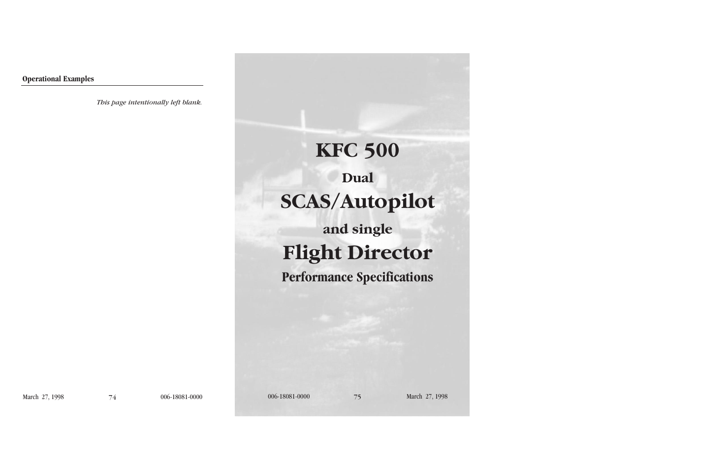 Performance specifications, Kfc 500, Scas/autopilot | Flight director, Dual, And single | BendixKing KFC 500 User Manual | Page 42 / 45