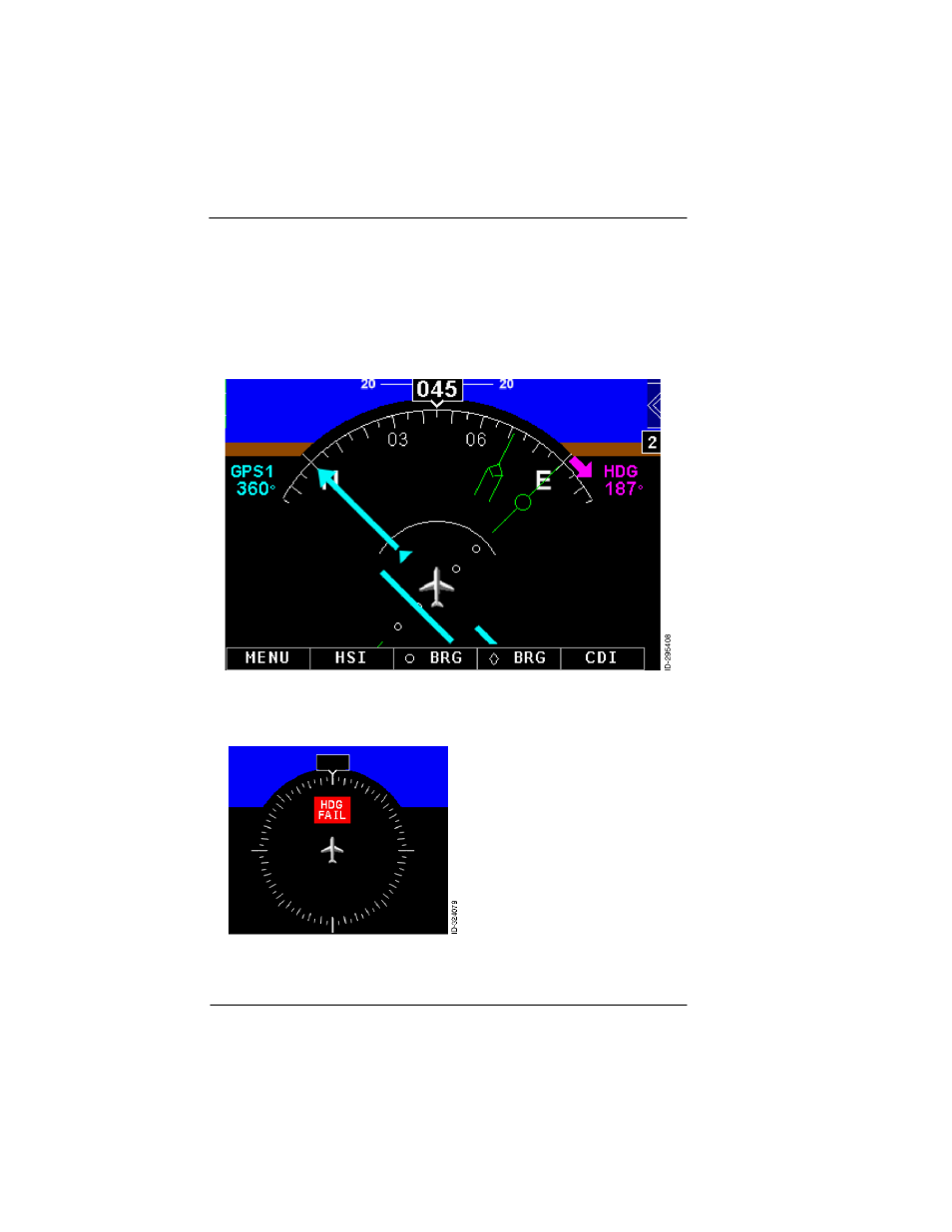 Heading select bug off-scale, Heading data invalid, Heading select bug off-scale -4 | Heading data invalid -4, Figure 7-4: heading select bug off-scale | BendixKing KFD 840 User Manual | Page 66 / 101