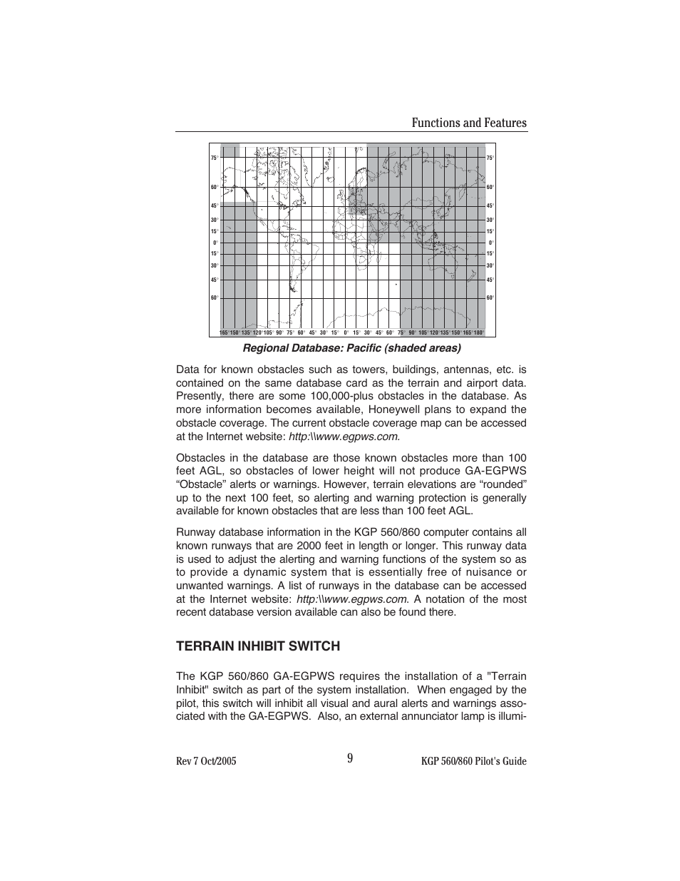 Terrain inhibit switch, Functions and features | BendixKing KGP 860 User Manual | Page 13 / 37