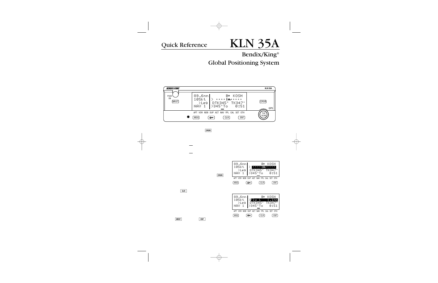 BendixKing KLN 35A - Quick Reference Guide System KLN 35A User Manual | 6 pages