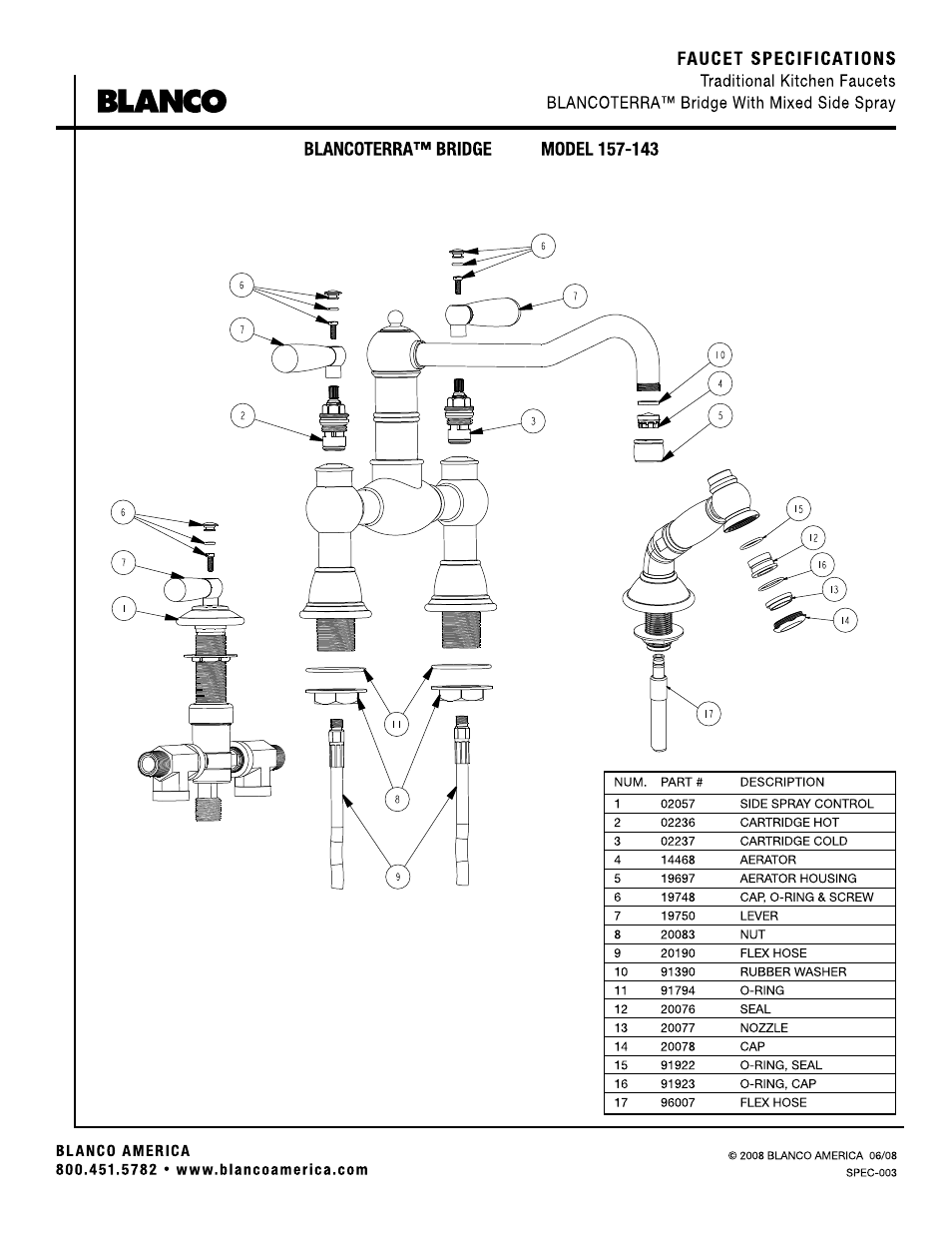 Blanco, Faucet specifications | Blanco 157-143 User Manual | Page 2 / 2