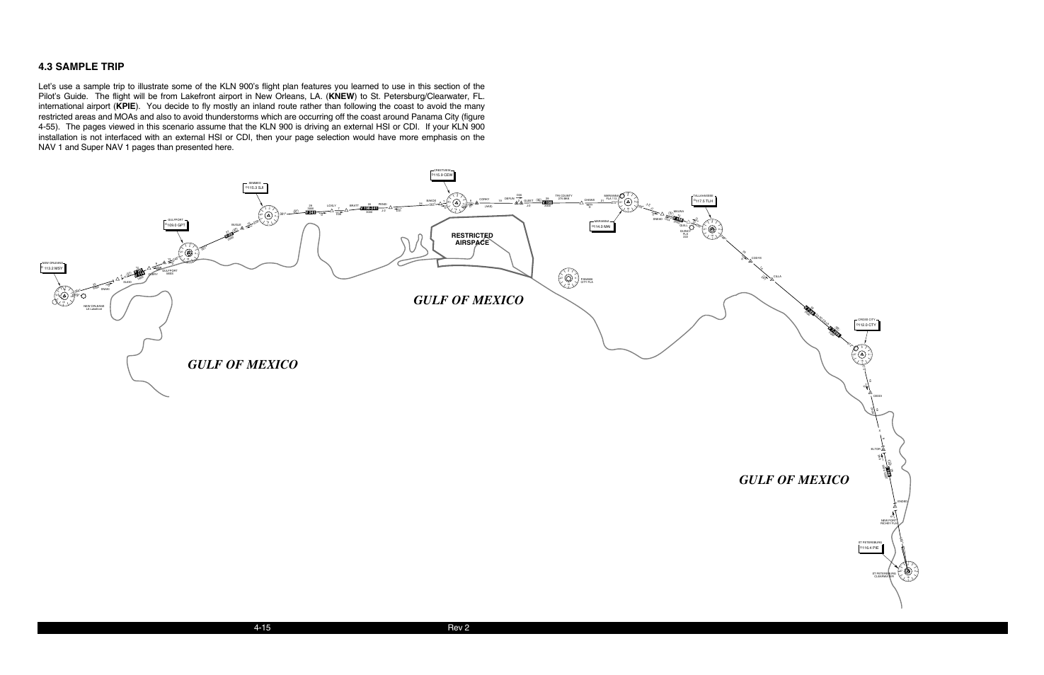 3 sample trip, Gulf of mexico, Rev 2 | Restricted airspace | BendixKing KLN 900 - Pilots Guide User Manual | Page 104 / 224