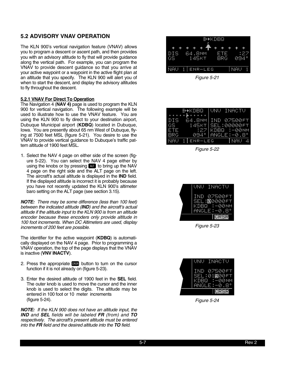 2 advisory vnav operation, 1 vnav for direct to operation | BendixKing KLN 900 - Pilots Guide User Manual | Page 114 / 224