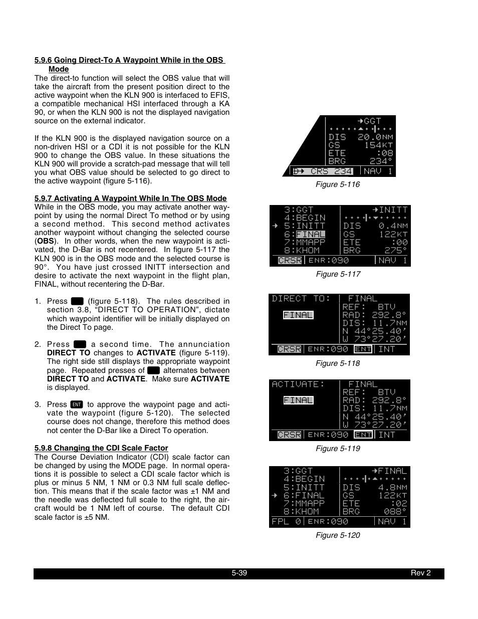 6 going direct-to a waypoint while in the obs mode, 7 activating a waypoint while in the obs mode, 8 changing the cdi scale factor | BendixKing KLN 900 - Pilots Guide User Manual | Page 146 / 224