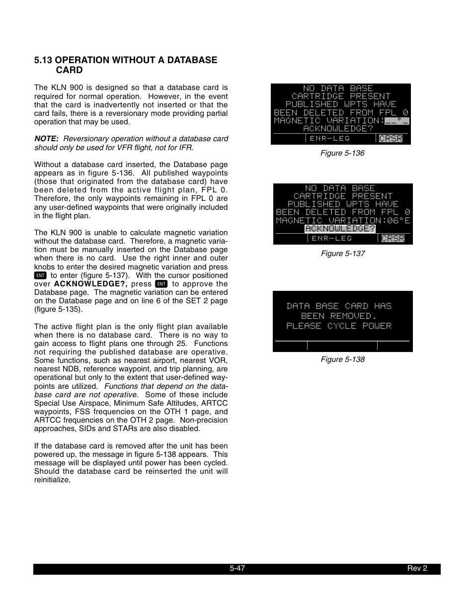 13 operation without a database card | BendixKing KLN 900 - Pilots Guide User Manual | Page 154 / 224