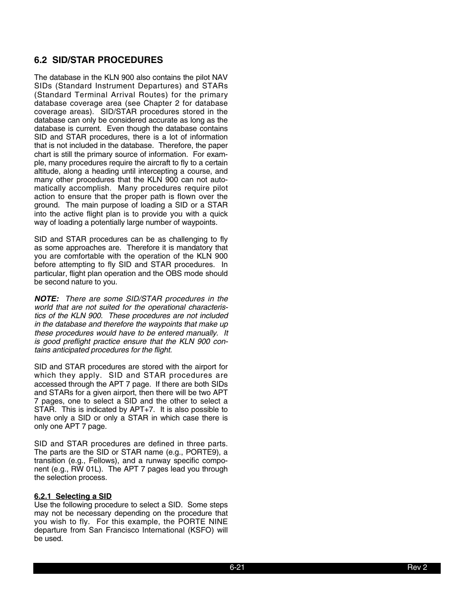 2 sid/star procedures, 1 selecting a sid | BendixKing KLN 900 - Pilots Guide User Manual | Page 178 / 224
