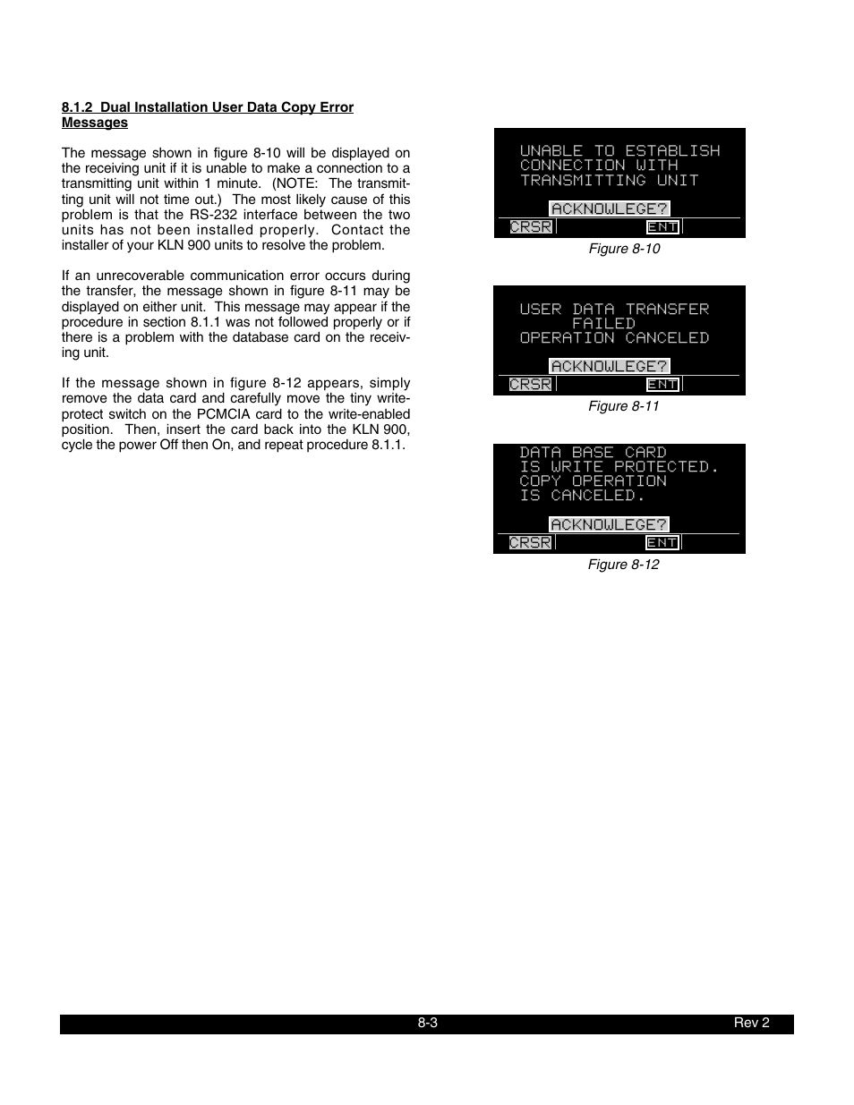 2 dual installation user data copy error messages | BendixKing KLN 900 - Pilots Guide User Manual | Page 188 / 224