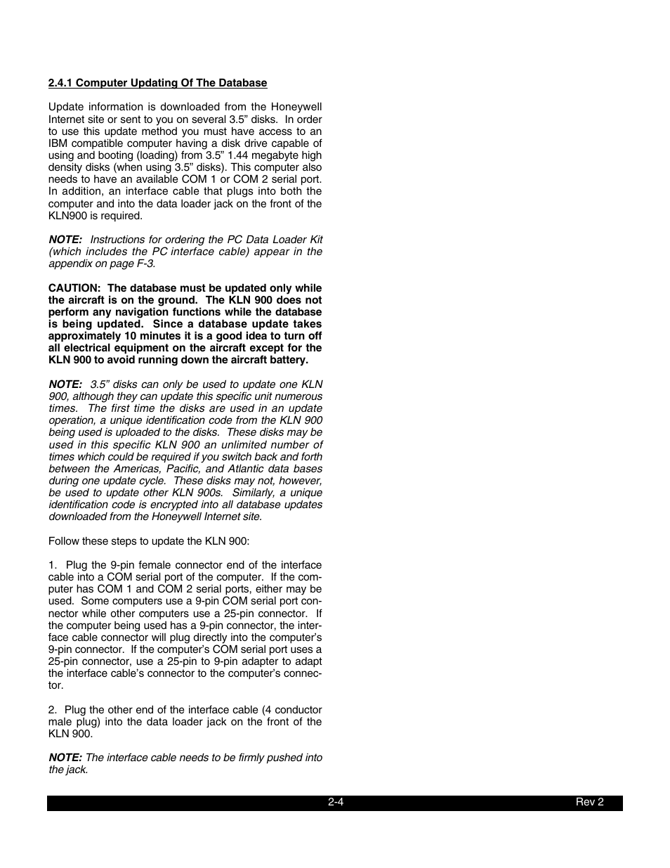 1 computer updating of the database | BendixKing KLN 900 - Pilots Guide User Manual | Page 19 / 224