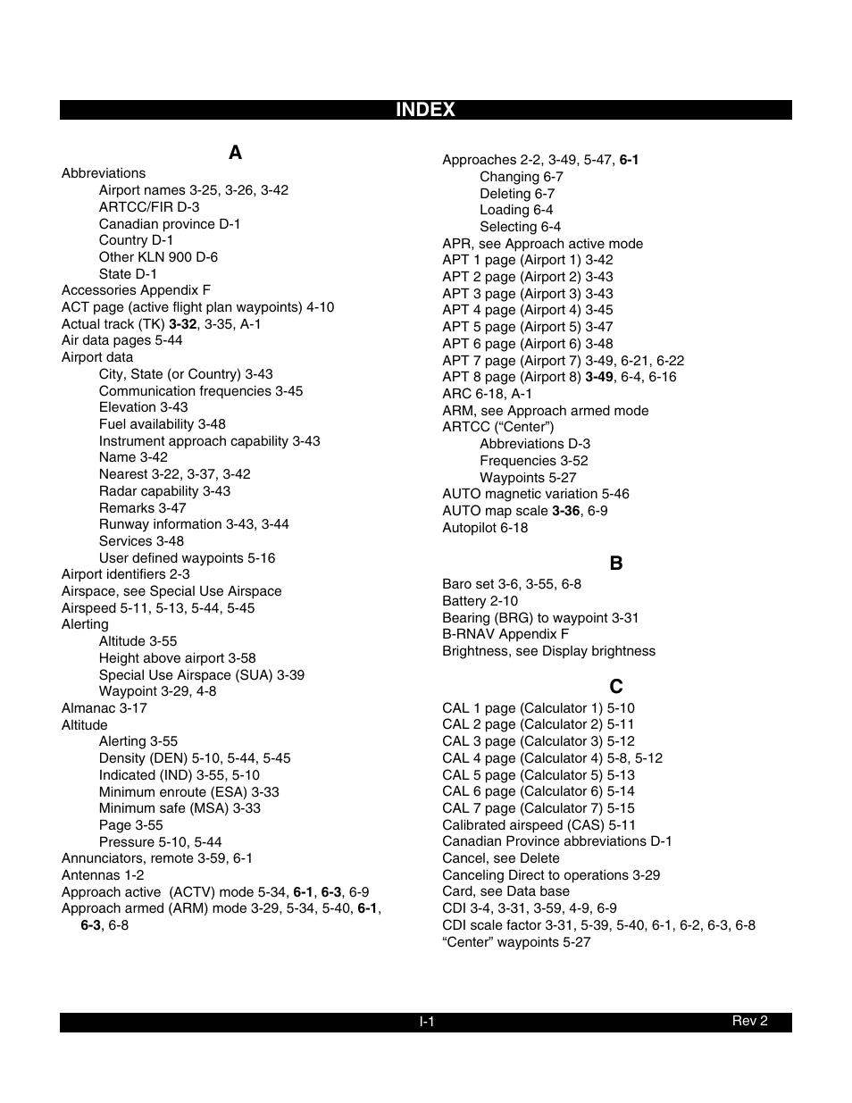 Index | BendixKing KLN 900 - Pilots Guide User Manual | Page 218 / 224