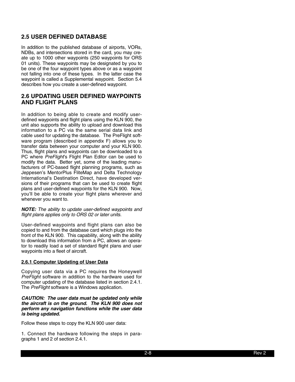 5 user defined database, 6 updating user defined waypoints and flight plans, 1 computer updating of user data | BendixKing KLN 900 - Pilots Guide User Manual | Page 23 / 224