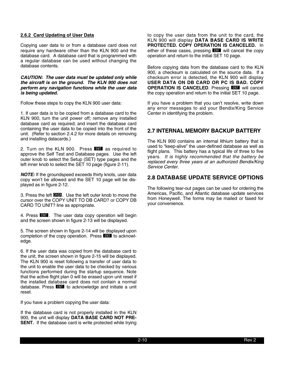2 card updating of user data, 7 internal memory backup battery, 8 database update service options | BendixKing KLN 900 - Pilots Guide User Manual | Page 25 / 224