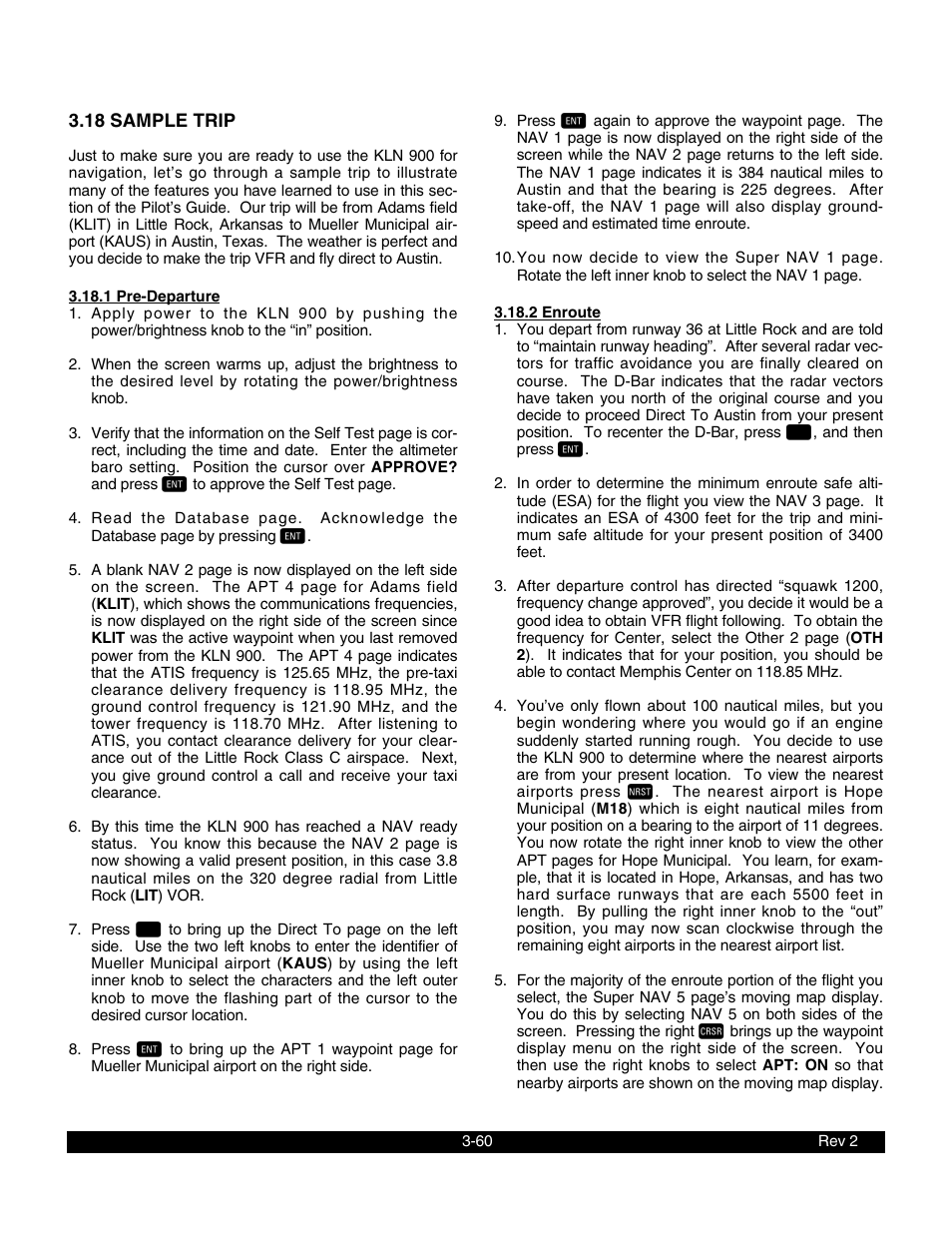 18 sample trip, 1 pre-departure, 2 enroute | BendixKing KLN 900 - Pilots Guide User Manual | Page 87 / 224