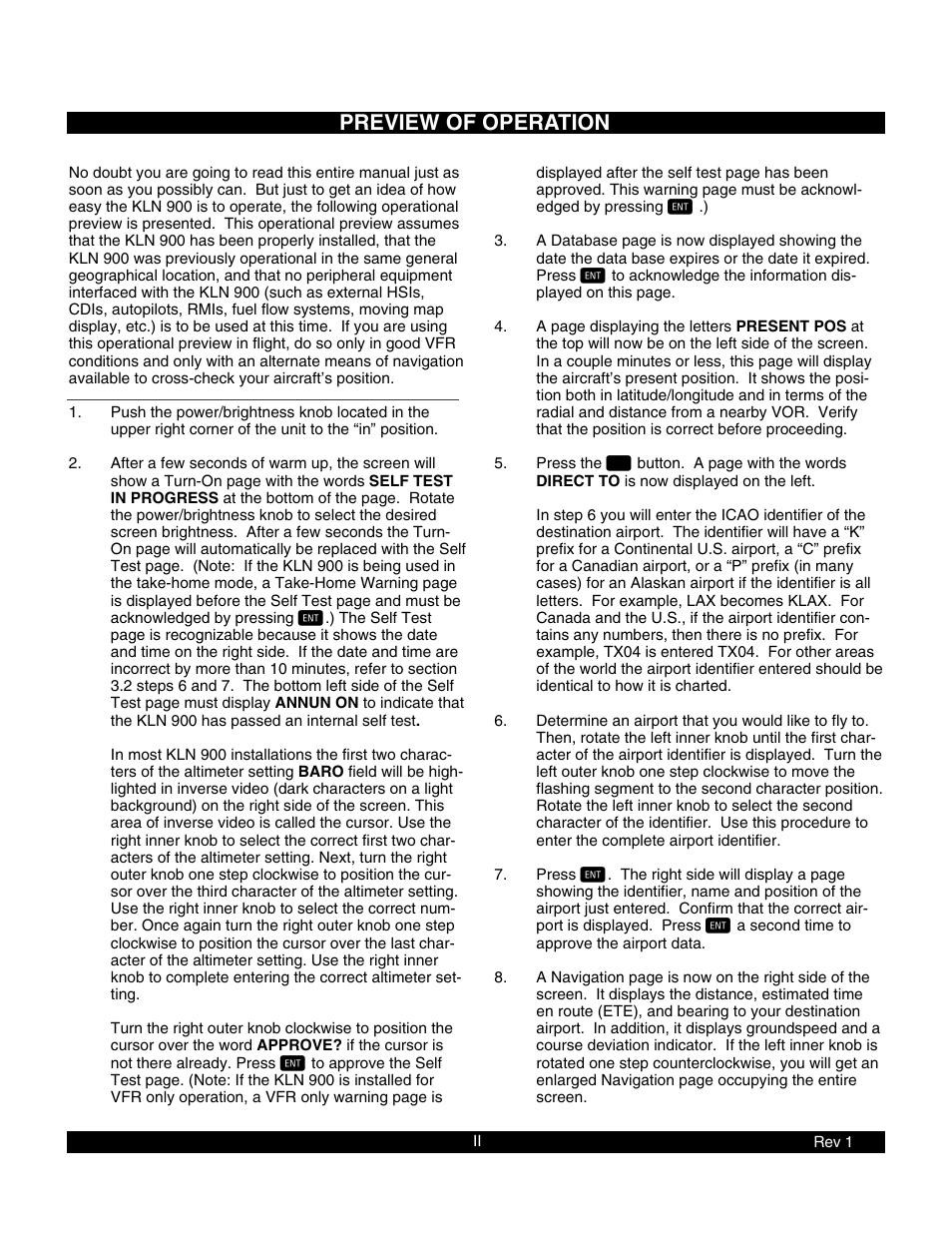 Preview of operation | BendixKing KLN 900 - Pilots Guide User Manual | Page 9 / 224