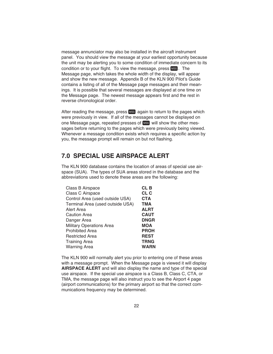 0 special use airspace alert | BendixKing KLN 900 - Abbreviated Guide User Manual | Page 26 / 57