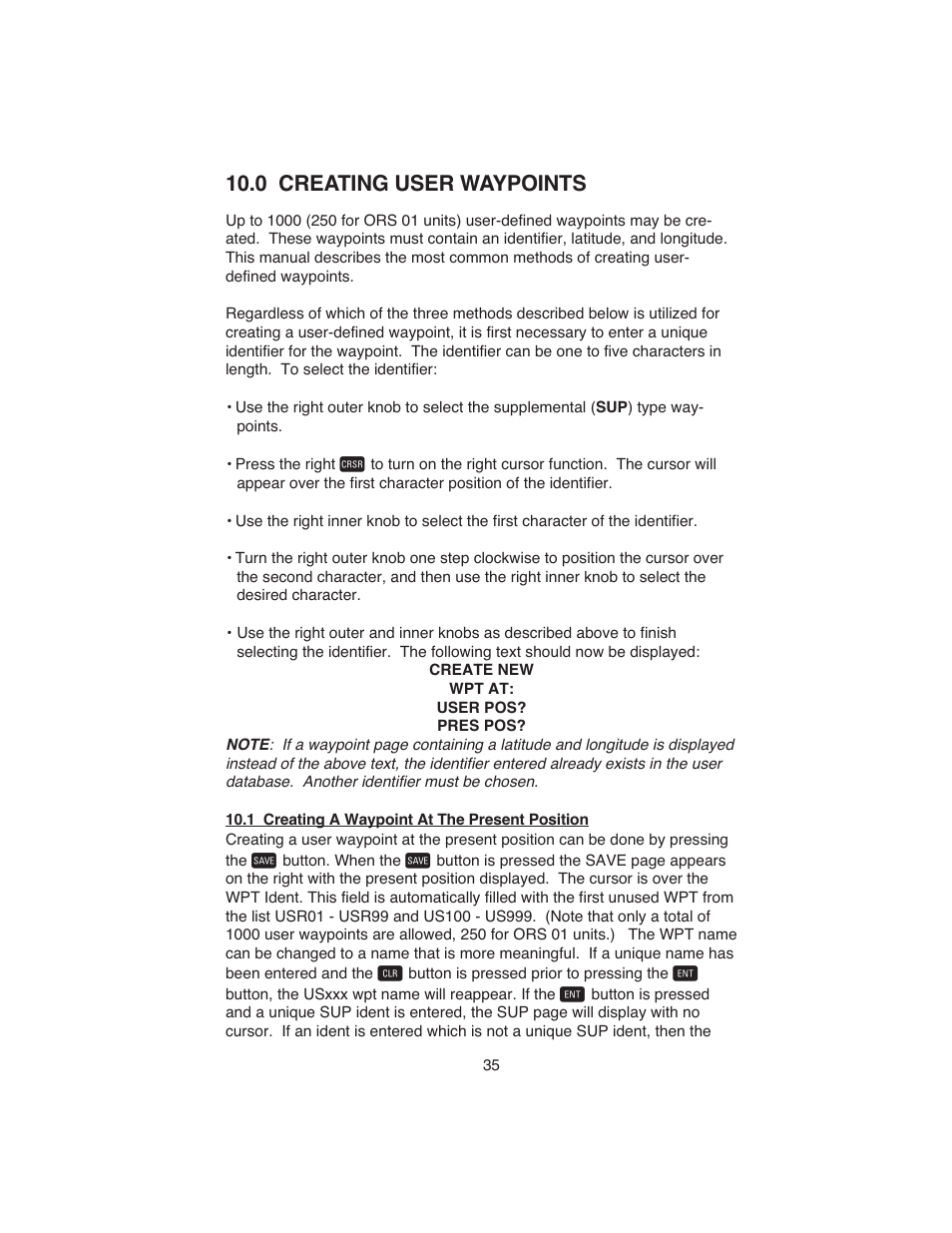 0 creating user waypoints | BendixKing KLN 900 - Abbreviated Guide User Manual | Page 39 / 57