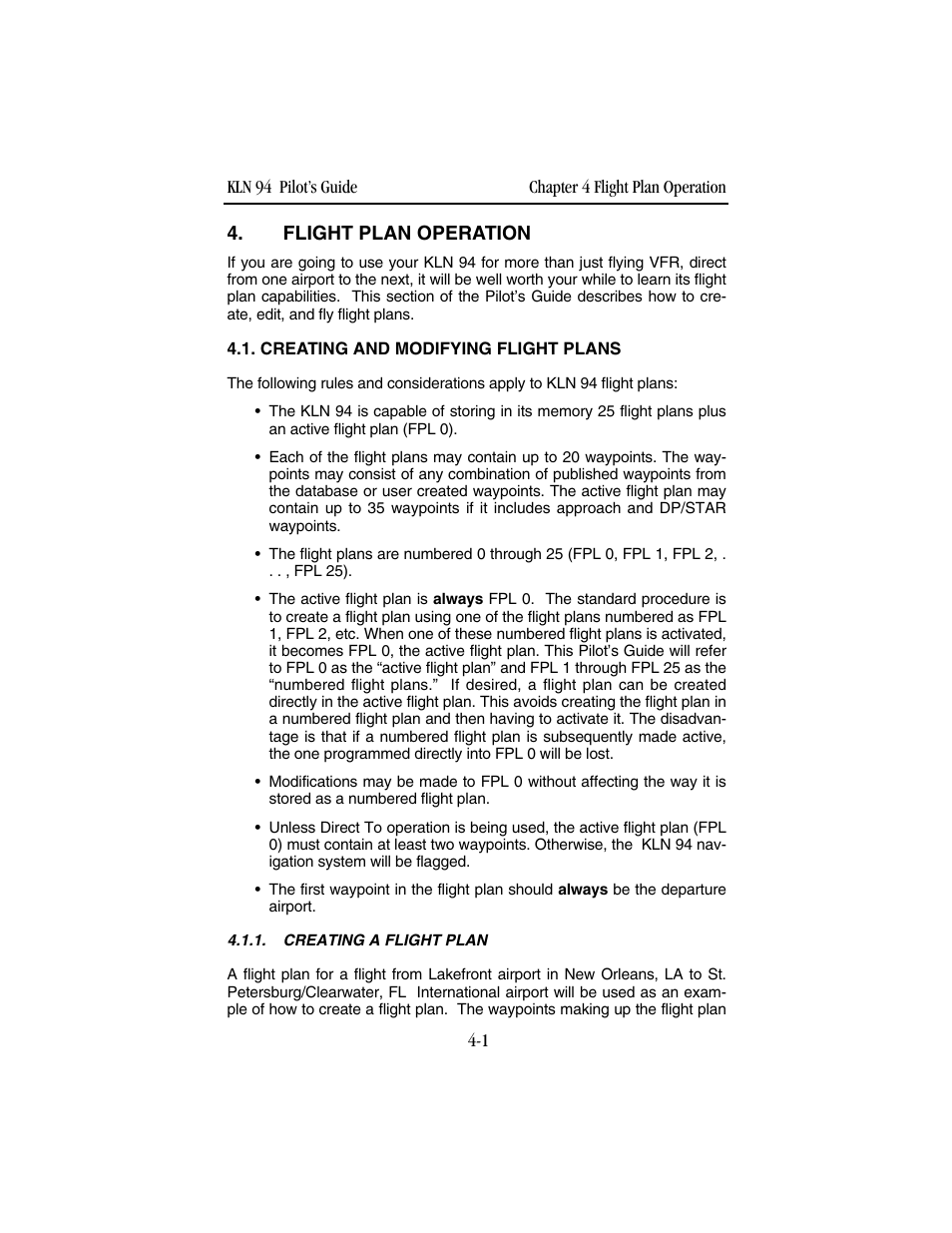Flight plan operation, Creating and modifying flight plans, Creating a flight plan | BendixKing KLN 94 - Pilots Guide User Manual | Page 119 / 284