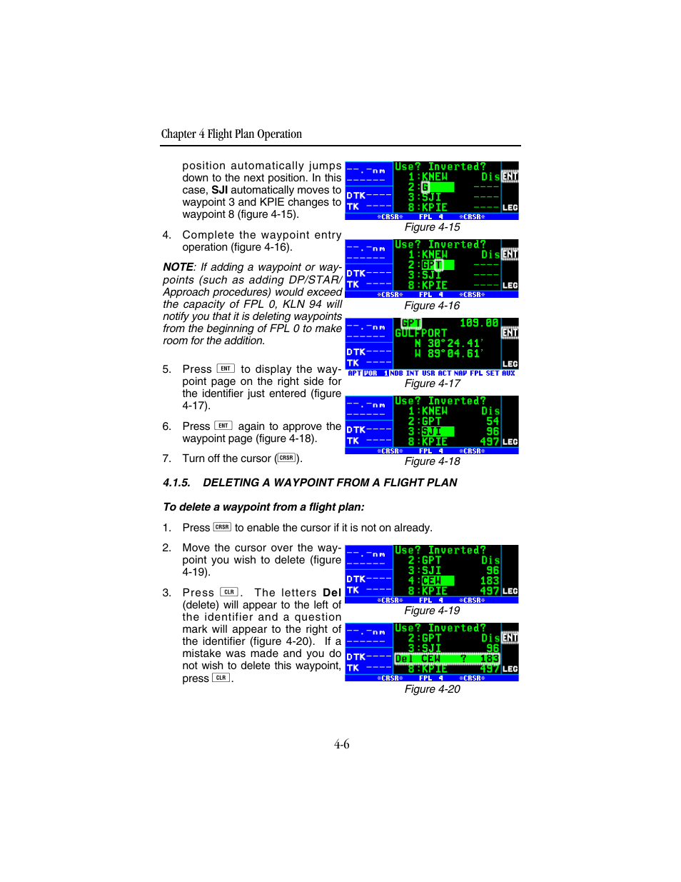 Deleting a waypoint from a flight plan | BendixKing KLN 94 - Pilots Guide User Manual | Page 124 / 284