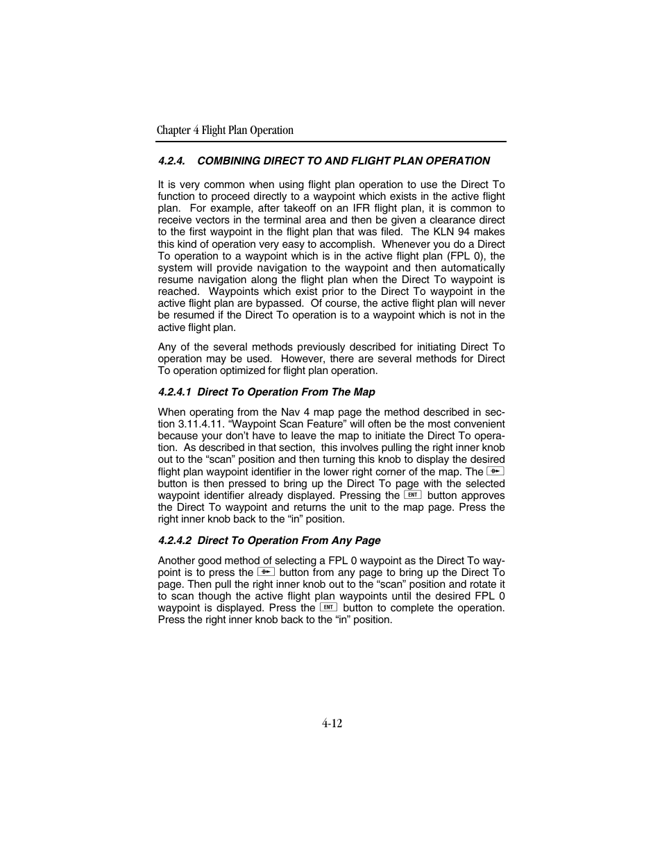 Combining direct to and flight plan operation, 1 direct to operation from the map | BendixKing KLN 94 - Pilots Guide User Manual | Page 130 / 284