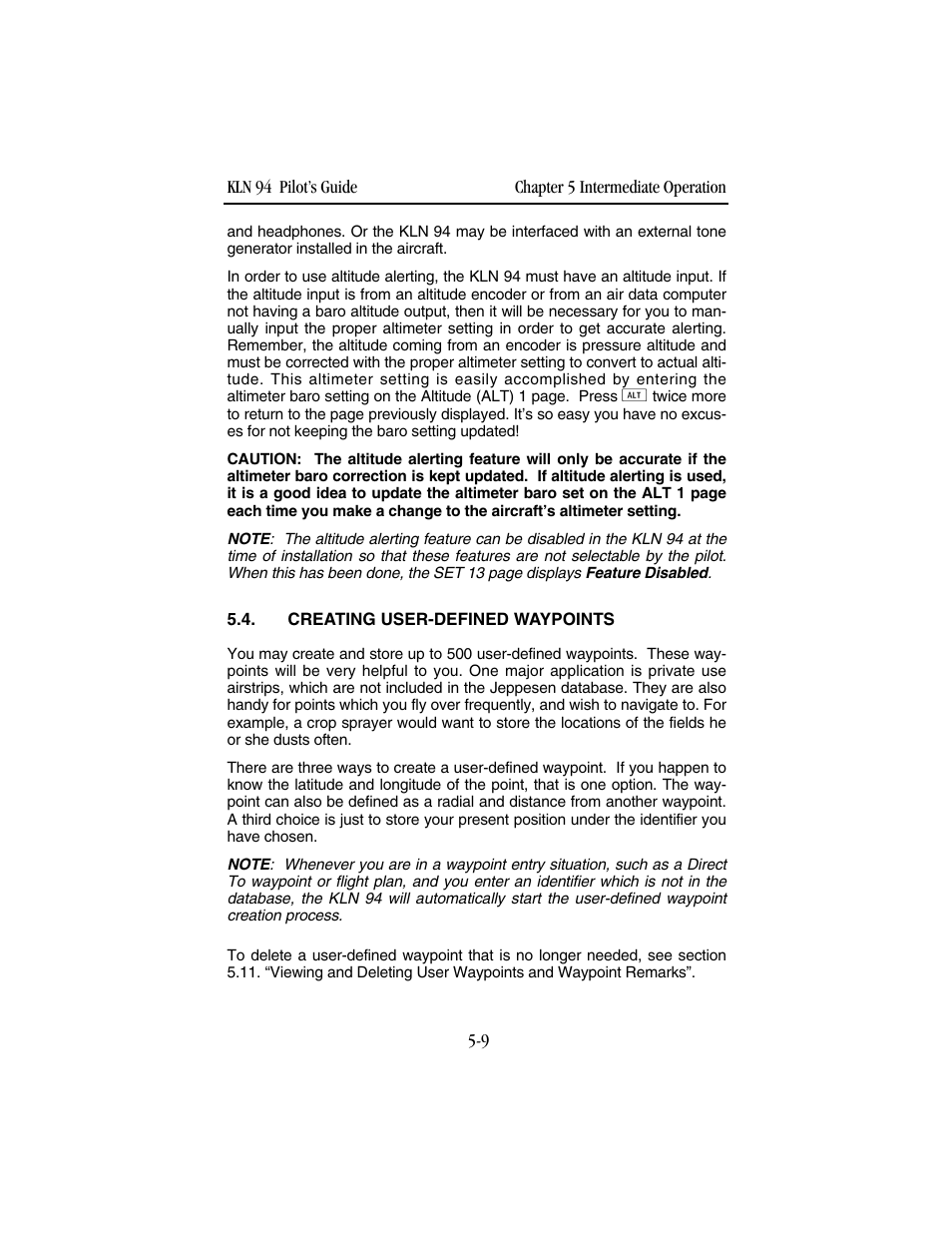 Creating user-defined waypoints | BendixKing KLN 94 - Pilots Guide User Manual | Page 143 / 284