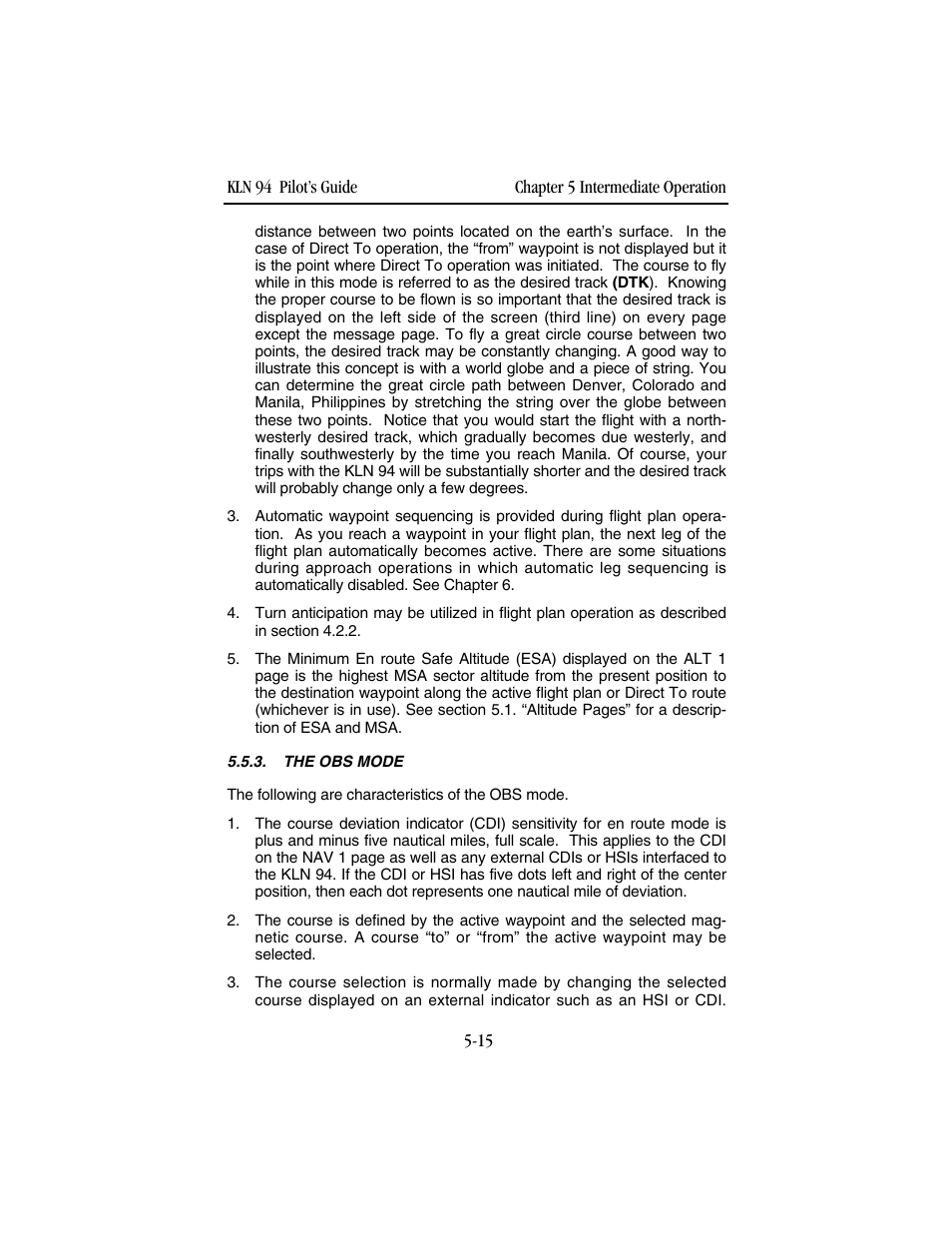 The obs mode | BendixKing KLN 94 - Pilots Guide User Manual | Page 149 / 284