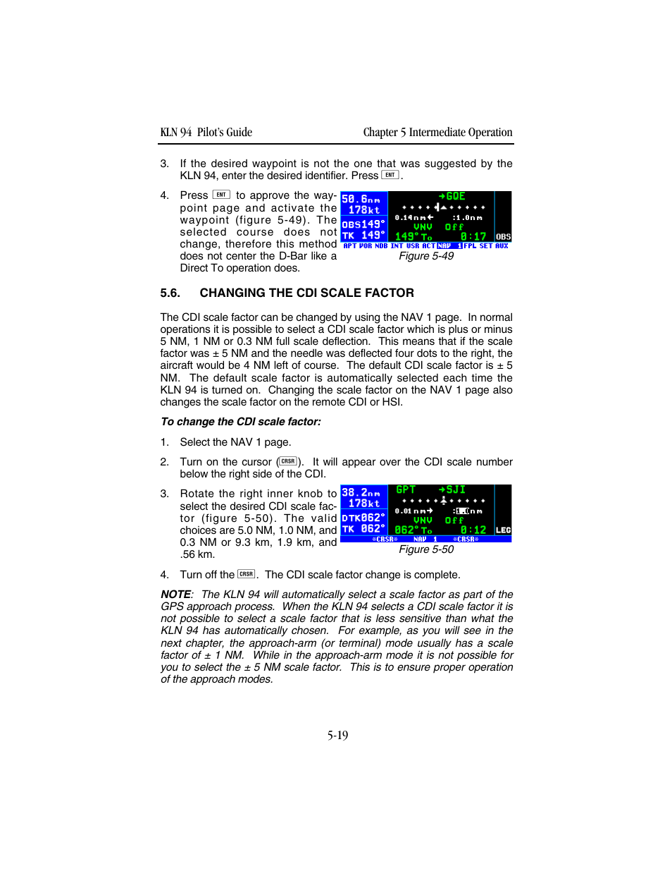 Changing the cdi scale factor | BendixKing KLN 94 - Pilots Guide User Manual | Page 153 / 284