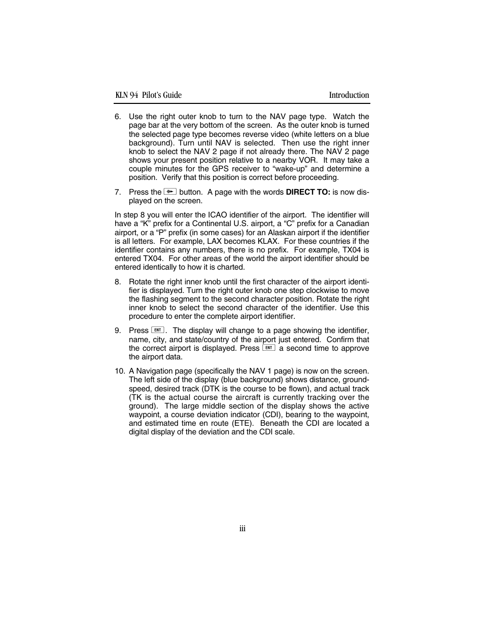 BendixKing KLN 94 - Pilots Guide User Manual | Page 19 / 284