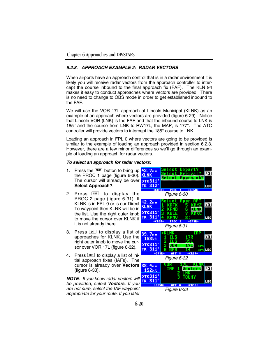 Approach example 2: radar vectors | BendixKing KLN 94 - Pilots Guide User Manual | Page 196 / 284