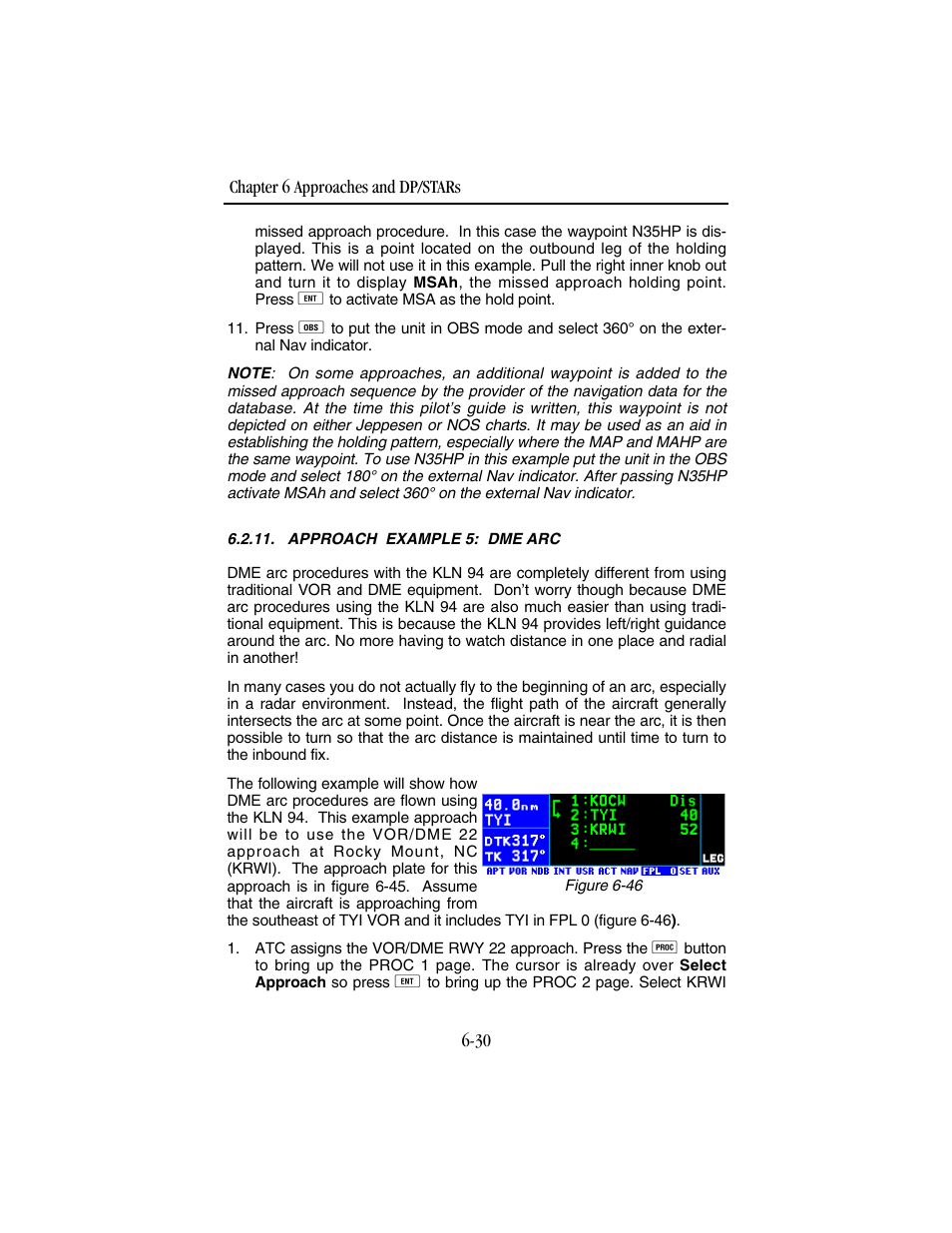 Approach example 5: dme arc | BendixKing KLN 94 - Pilots Guide User Manual | Page 206 / 284