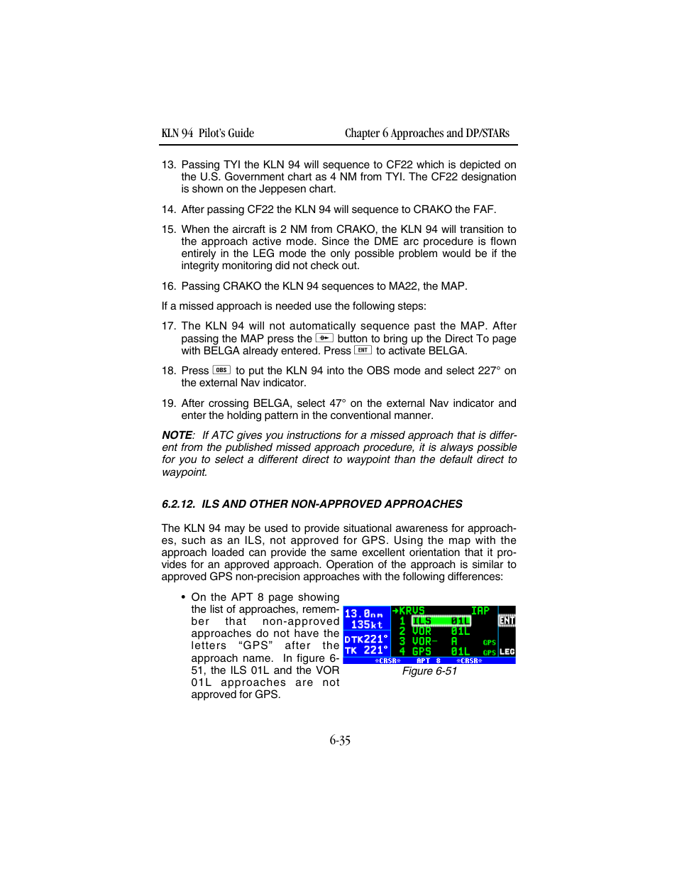 Ils and other non-approved approaches | BendixKing KLN 94 - Pilots Guide User Manual | Page 211 / 284