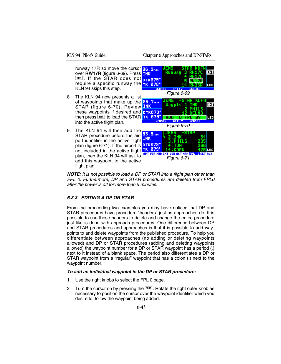Editing a dp or star | BendixKing KLN 94 - Pilots Guide User Manual | Page 219 / 284