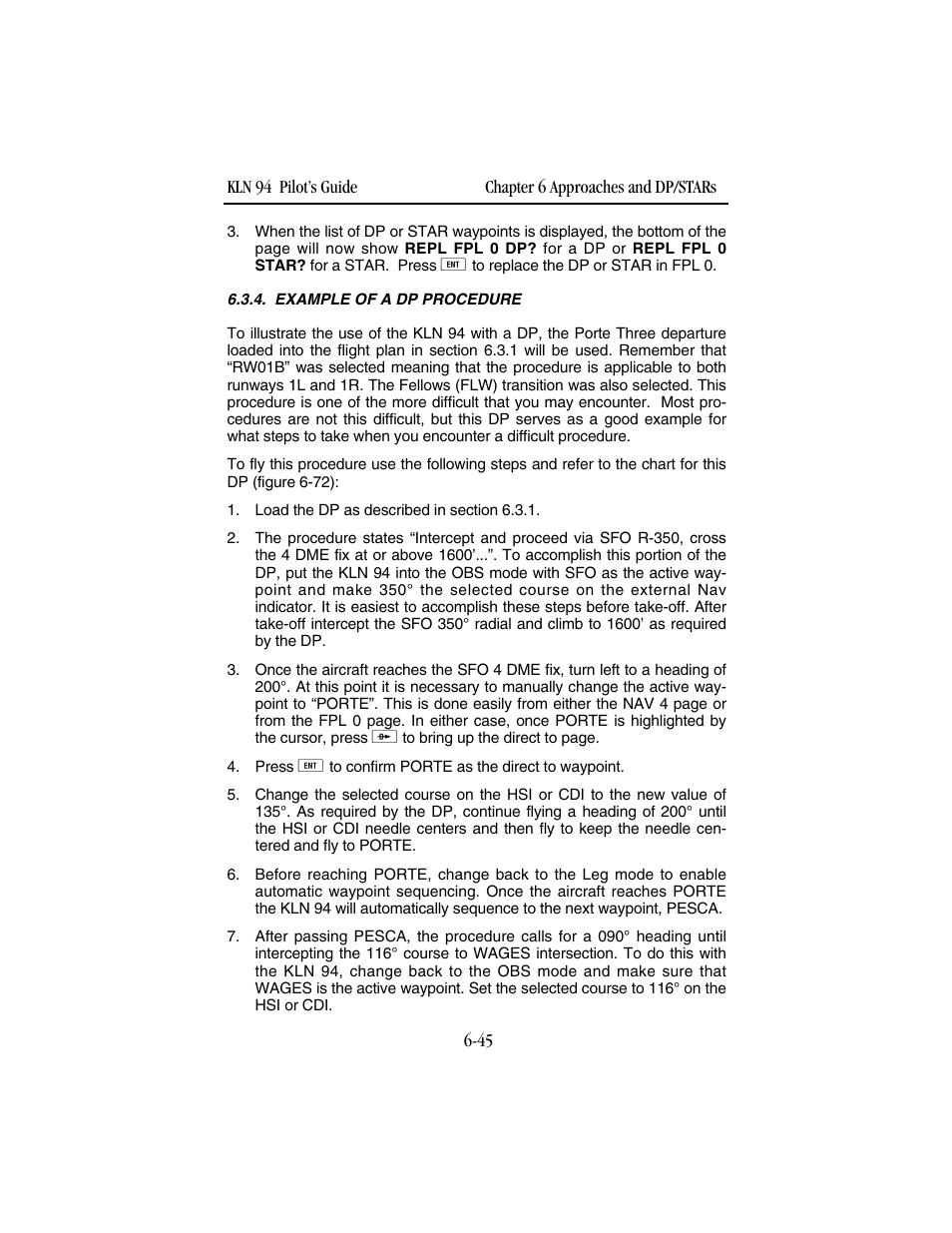 Example of a dp procedure | BendixKing KLN 94 - Pilots Guide User Manual | Page 221 / 284