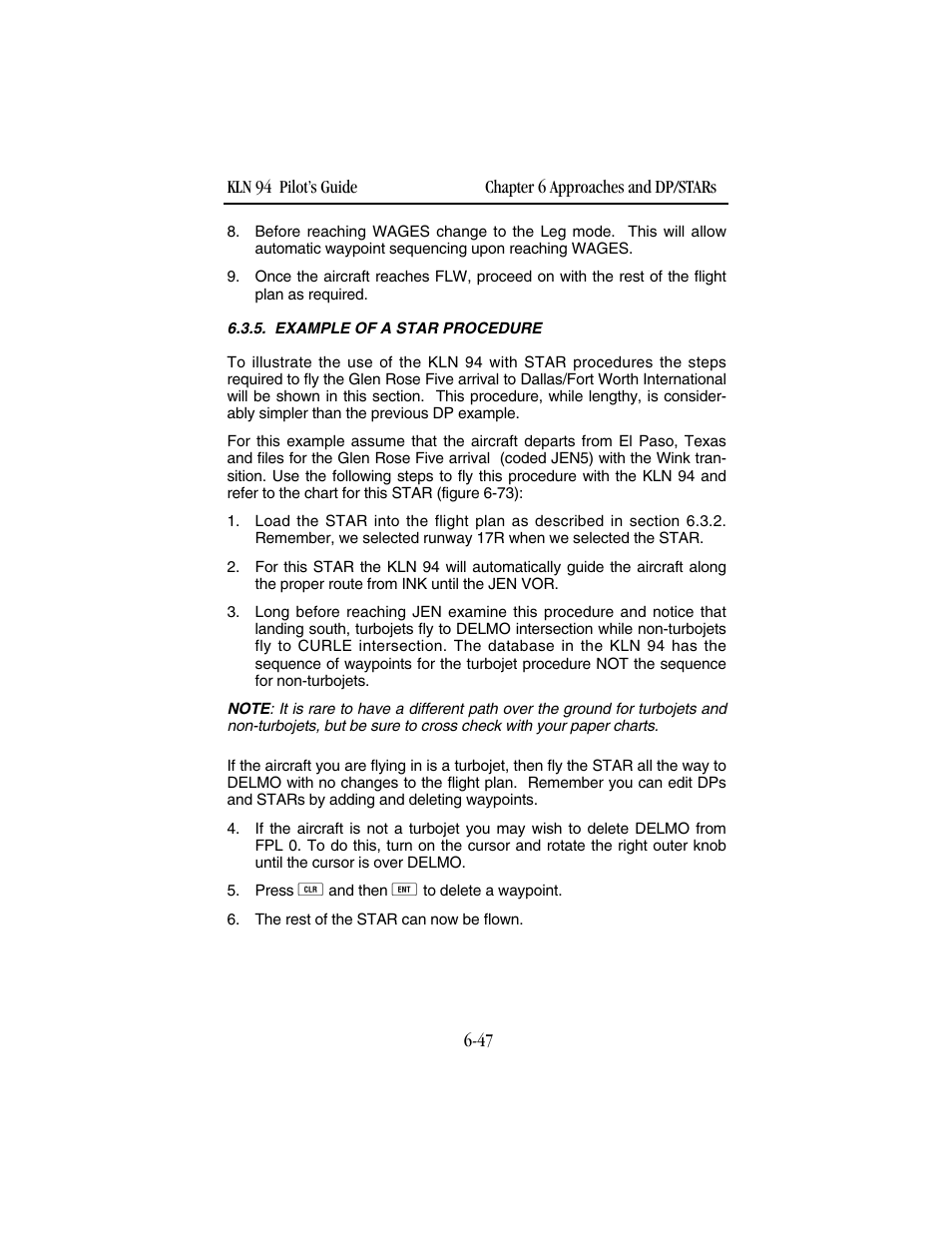 Example of a star procedure | BendixKing KLN 94 - Pilots Guide User Manual | Page 223 / 284