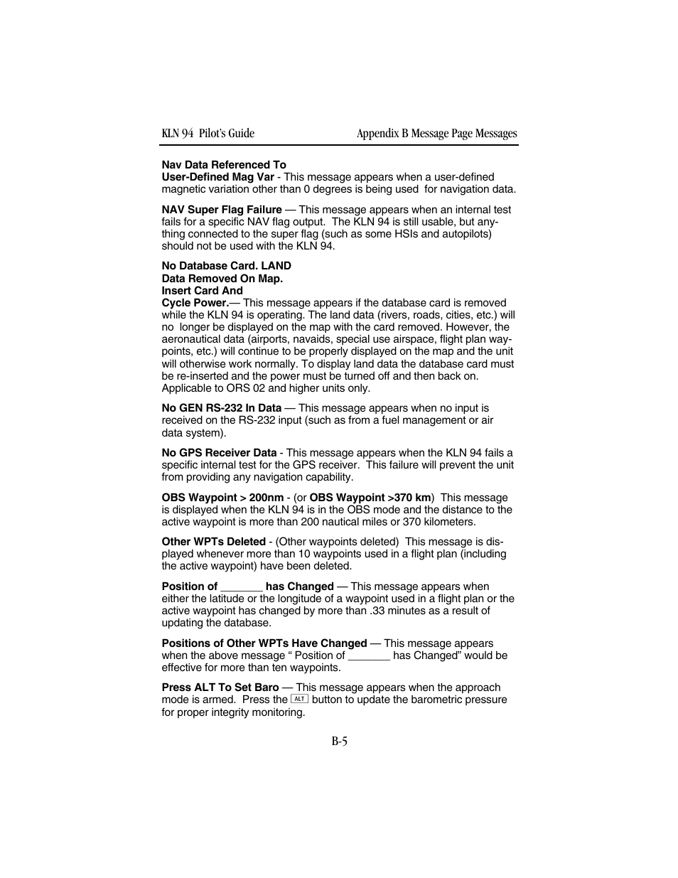 BendixKing KLN 94 - Pilots Guide User Manual | Page 231 / 284