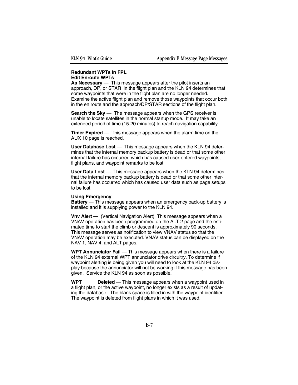 BendixKing KLN 94 - Pilots Guide User Manual | Page 233 / 284