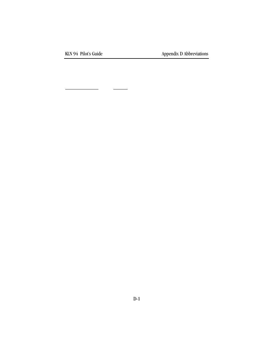Appendix d - abbreviations | BendixKing KLN 94 - Pilots Guide User Manual | Page 239 / 284