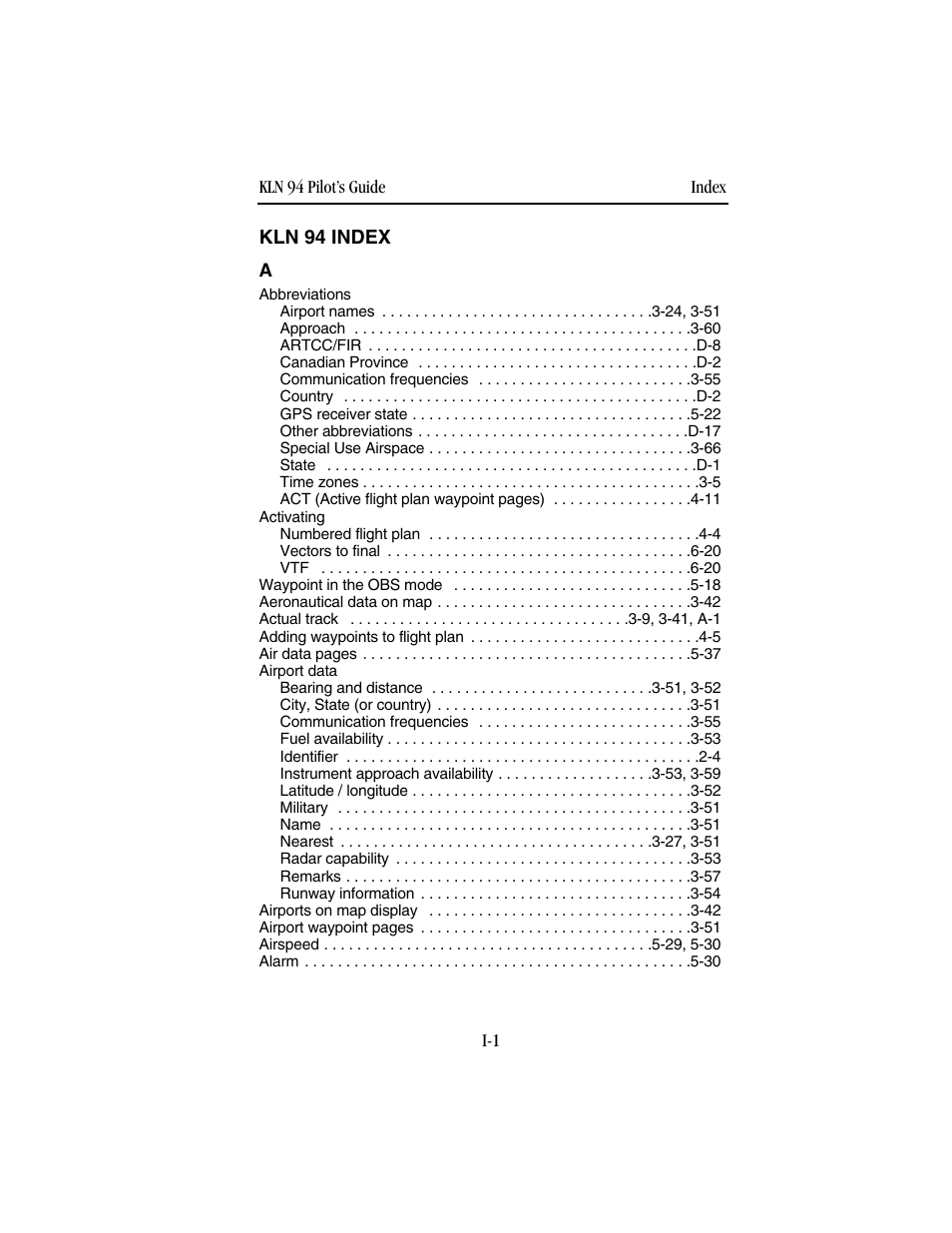 Kln 94 index | BendixKing KLN 94 - Pilots Guide User Manual | Page 269 / 284